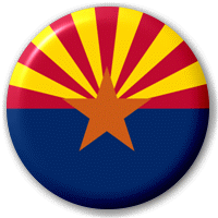 A button with the arizona state flag on it.