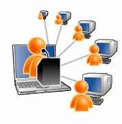 A computer screen with people on it and some of them are connected to the same computer.