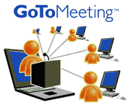 A computer screen with people on it and the words " gotomeeting ".