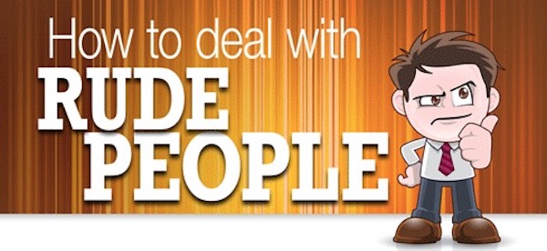 Cartoon character with "How to deal with Rude People" text.
