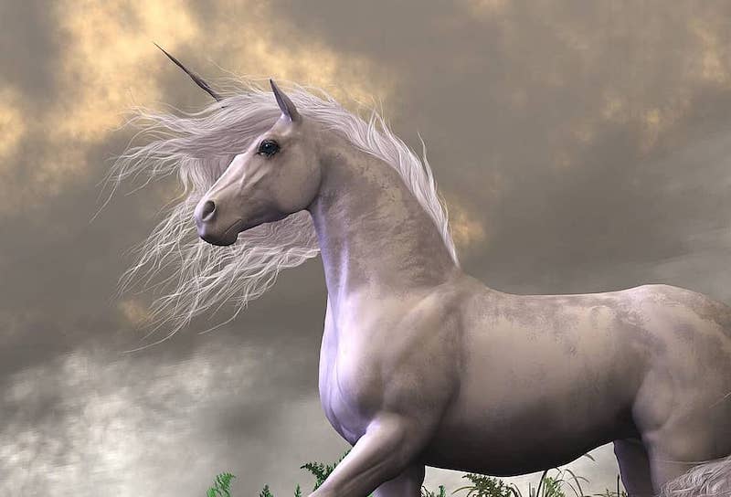 Majestic unicorn with flowing mane and horn.