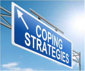 Blue sign with "Coping Strategies" text.
