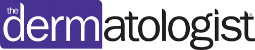 The Dermatologist logo with purple and black text.