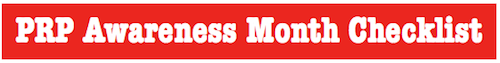 PRP Awareness Month Checklist banner.