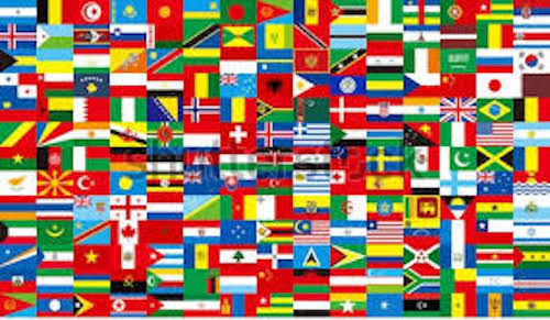 Collage of various international country flags.