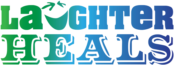Laughter Heals text with smiling face logo.