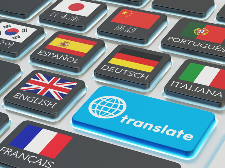 Translation keyboard with various language flags.