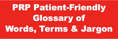 Red banner with patient-friendly glossary text.
