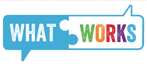 What Works text in puzzle speech bubbles.