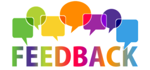 Colorful speech bubbles above "Feedback" text.