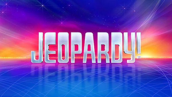 Jeopardy logo with colorful background.