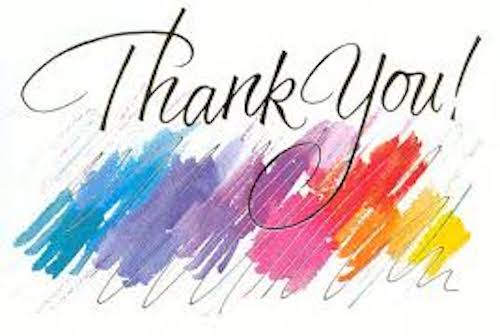 Thank you message with colorful brush strokes.