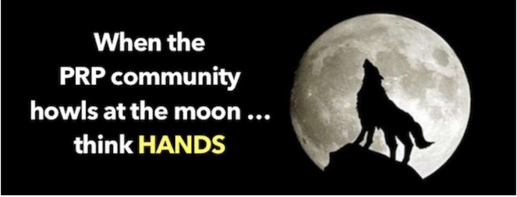 Wolf howling at full moon, PRP message.