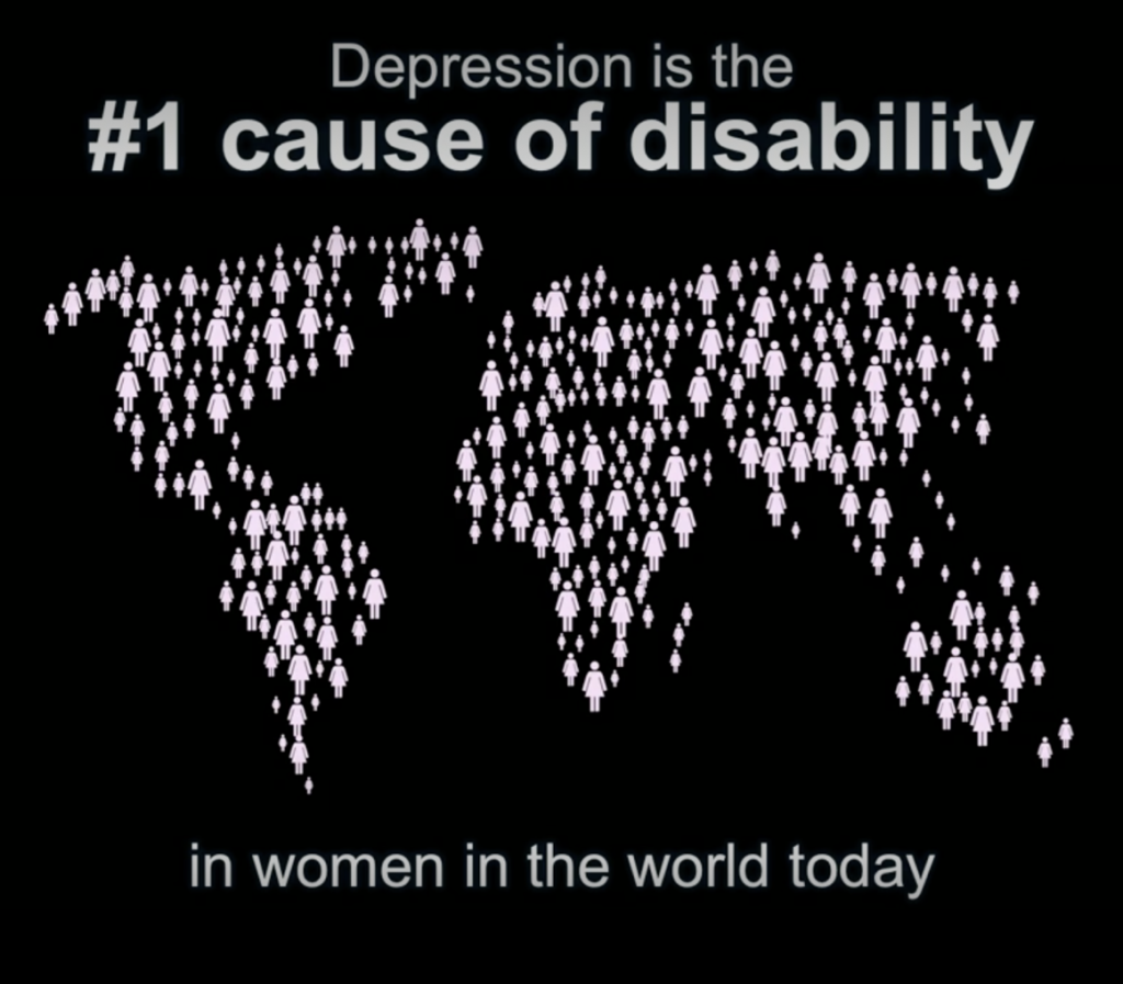 Map highlighting depression's impact on women.