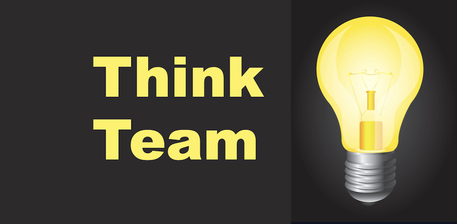 Think Team text with glowing light bulb.