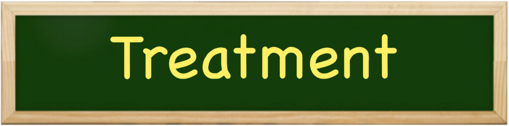 A green chalkboard with the word " treatment ".