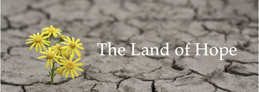 A close up of the words " the land ".