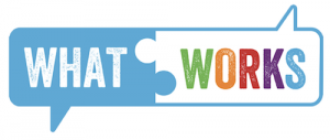 What Works" text in speech bubble design.