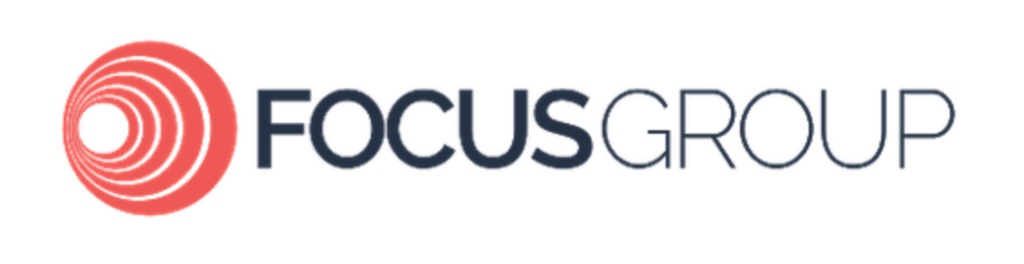 Focus Group logo with red spiral design.