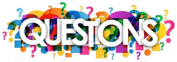 Colorful "Questions" text with question marks background.
