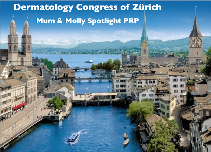 Zürich cityscape with Dermatology Congress text.