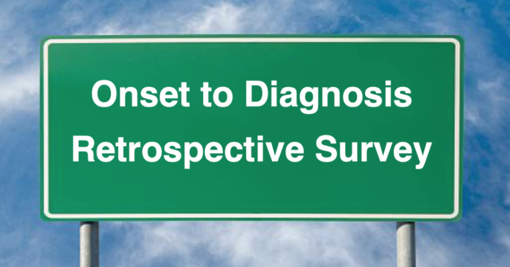 Green sign: "Onset to Diagnosis Retrospective Survey".