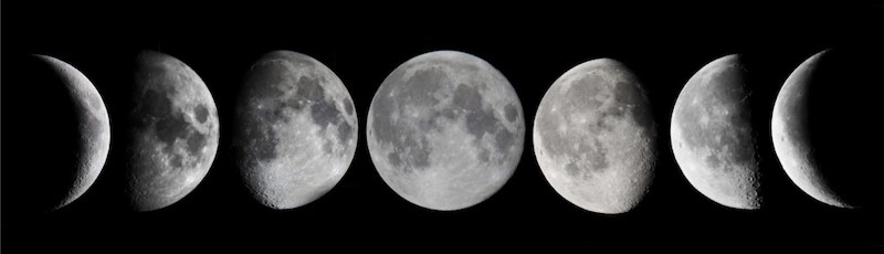 Moon phases from crescent to gibbous.