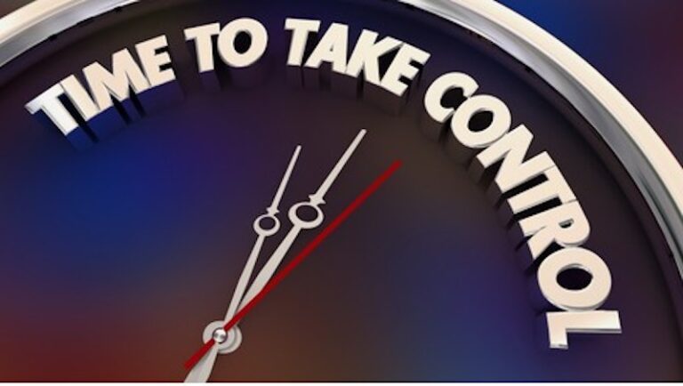 Clock with "Time to Take Control" text.