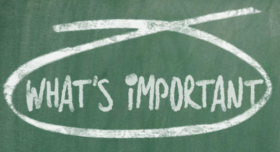 Chalkboard with "What's Important" circled.