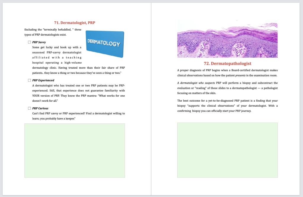 Two pages discussing dermatology and dermatopathology.