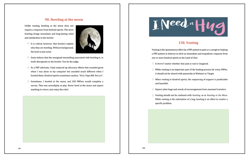 Two pages featuring text about venting, howling.